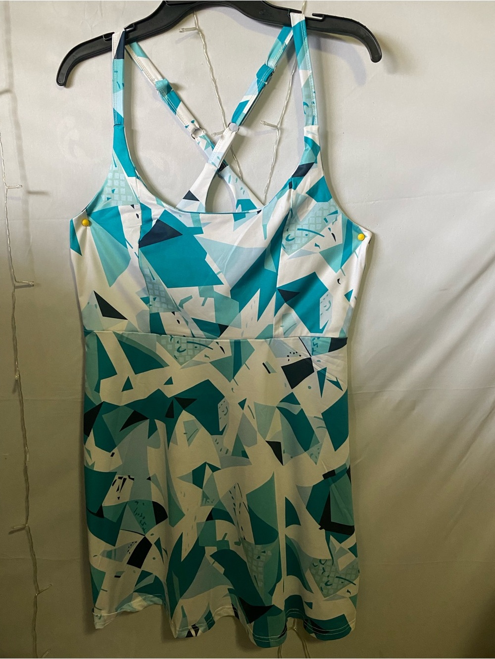 Aqua & White Geometric Swim Dress